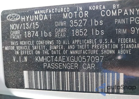 2016 Hyundai Accent Se from USA, damaged, VIN KMHCT4AEXGU057097